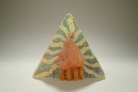 <div class='title'>Pulsation </div><br>Kiln cast glass/Copper and Gold Leaf/Prismacolor<br>7.5"h x 9"w x 2"d<br>