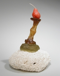 <div class='title'>Brain Trust</div><br>kiln-cast glass, coral, bone<br>7.5"h x 5.5"w x 5.5"d<br>