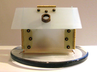 <div class='title'>Incubator</div><br>plate glass, brass, rubber, mixed media<br>10"h x 15"w x 15"d<br>SOLD