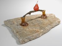 <div class='title'>Walking A Thin Line</div><br>kiln-cast glass, granite, bone<br>5"h x 10"w x 12"d<br>