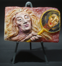 <div class='title'>Reflection</div><br>Kiln-cast glass and oils<br>11"h x 11"w x 5"d<br>